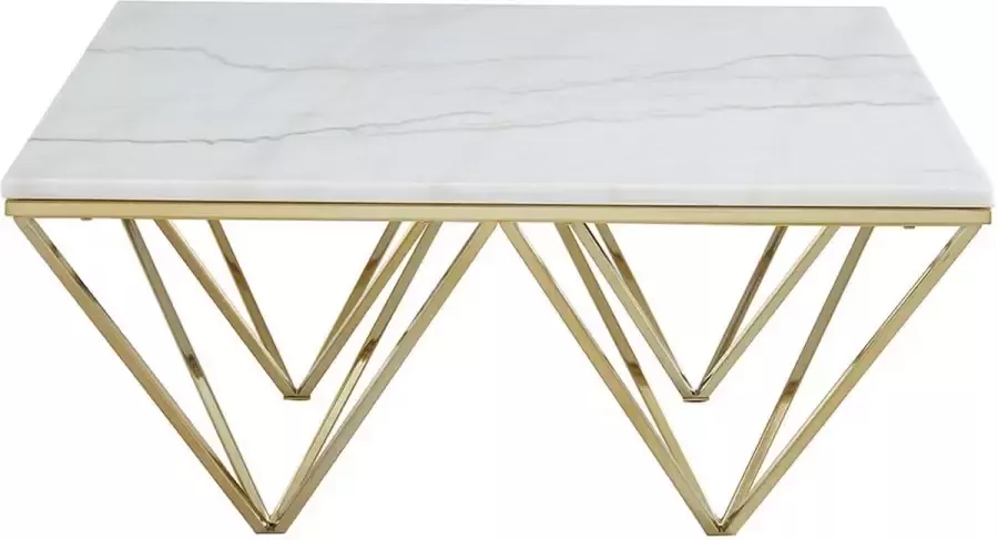 Salontafel MINDI Marmer en metaal Wit en goudkleurig L 90 cm x H 40 cm x D 90 cm