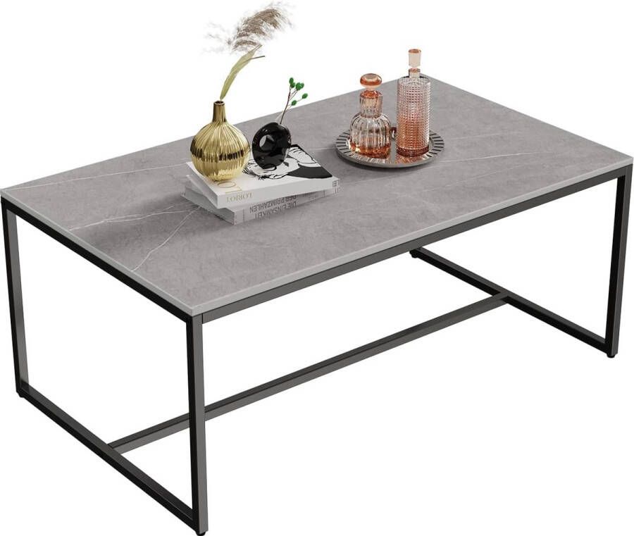 salontafel modern grijs metalen frame: marmer vierkant Scandinavische salontafel woonkamertafel bijzettafel voor woonkamer 100x60x42cm