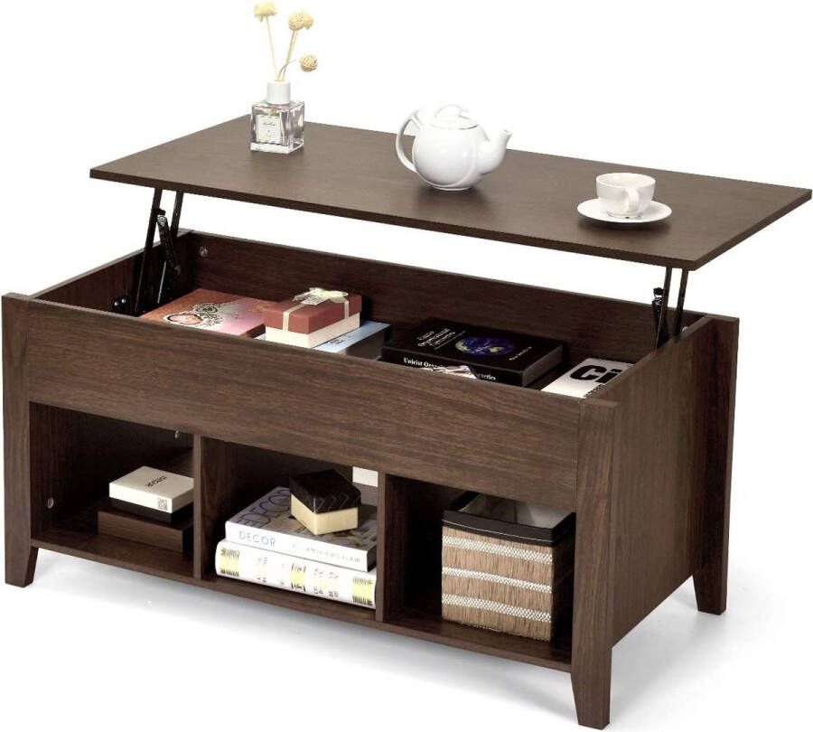 Salontafel multifunctionele moderne koffietafel cocktailtafel met in hoogte verstelbare bovenzijde & verborgen opbergruimte & drie open planken aan de onderkant huis bureaumeubilair voor de woonkamer (Zwart)