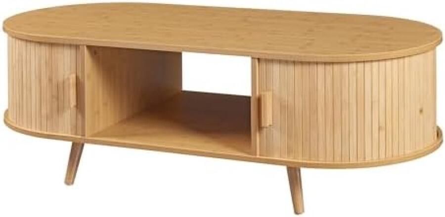 Salontafel Nordkapp met schuifdeuren en open vakken MDF bamboe hout naturel 120x55x40 cm Multifunctionele opbergtafel voor woonkamer