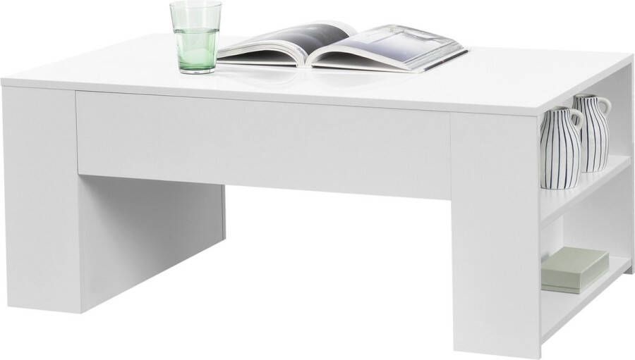 Unbranded Salontafel Olly Met 2 Open Vakken 100x60x42 cm Wit Hoogglans Stijlvolle Salontafel