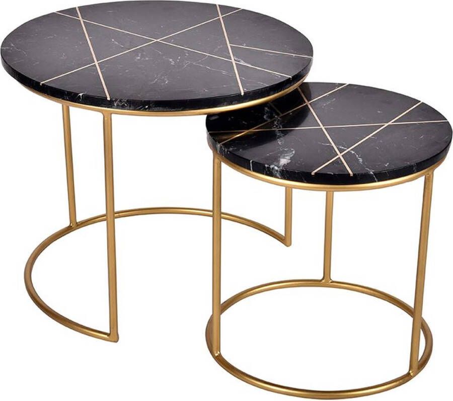 Salontafel ORNEA Marmer en metaal Zwart en goudkleurig L 60 cm x H 50 cm x D 60 cm