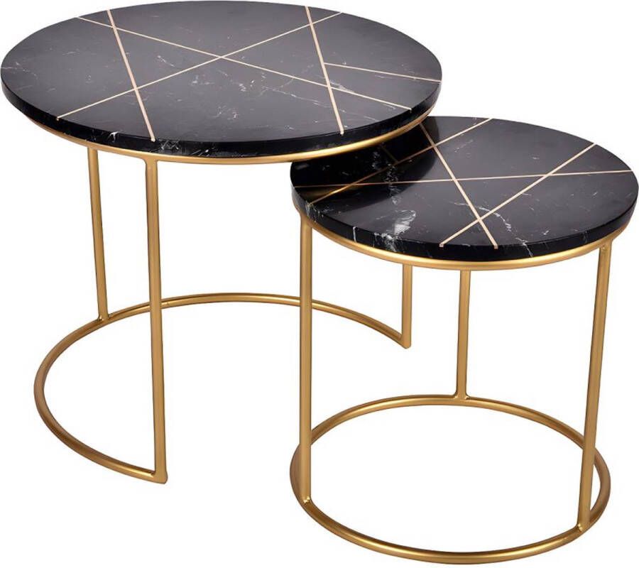 Salontafel ORNEA Marmer en metaal Zwart en goudkleurig L 60 cm x H 50 cm x D 60 cm