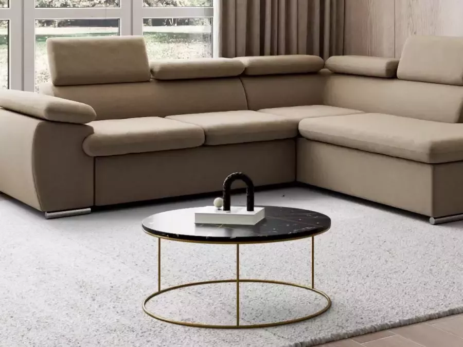 Salontafel ORNEA Zwart marmer en goudkleurig metaal L 90 cm x H 40 cm x D 90 cm