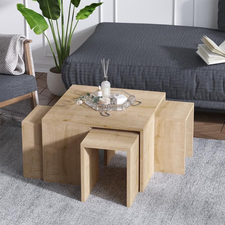 Giga Meubel Salontafel Naturel Set Van 5 60x60x37cm Ortanca
