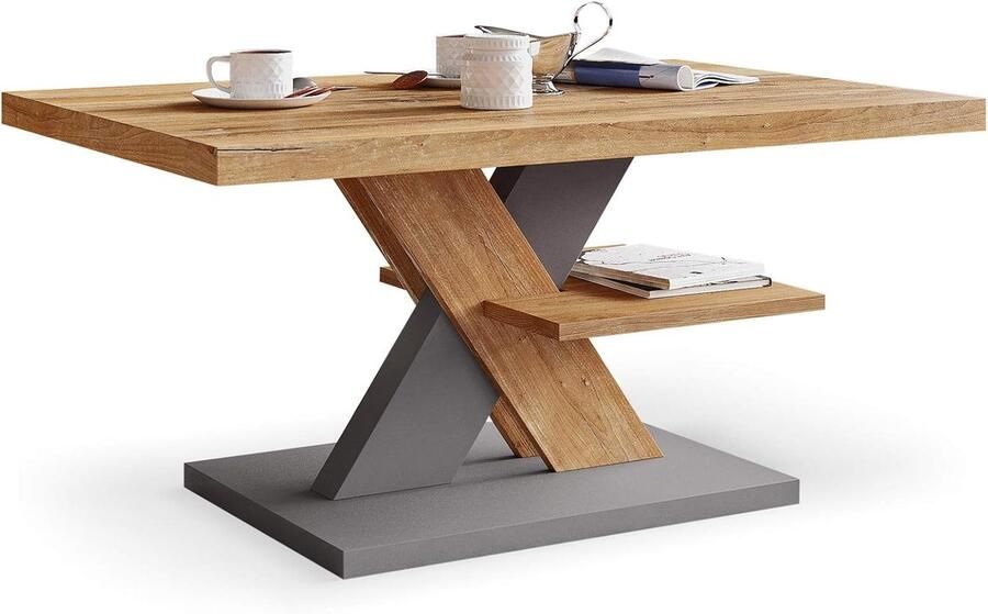 Salontafel Retro & Grijs met Plank – Moderne en Elegante Tafel voor Thee en Koffie in de Woonkamer