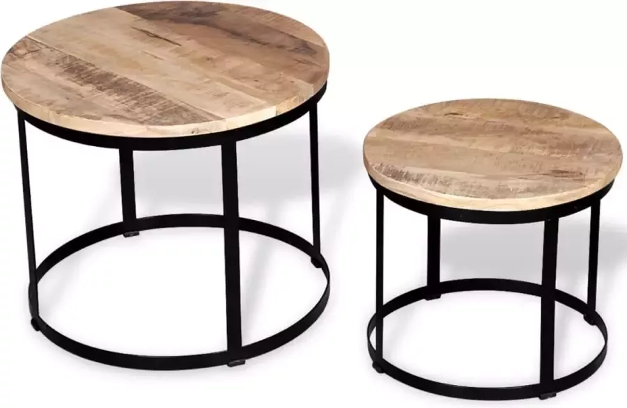 Salontafel rond 2stuks massief mangohout afm. 1stuks rond 50cm en 1stuks rond 40cm