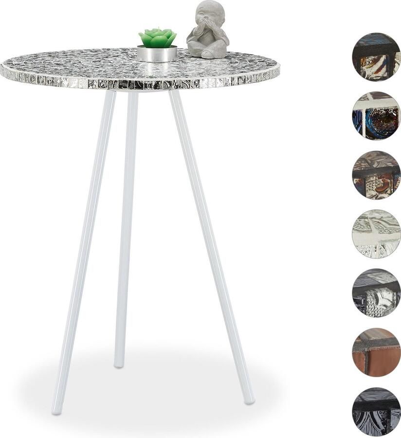 Relaxdays bijzettafel mozaïek ronde siertafel handgemaakt mozaiek tafel 50 x 41 cm creme crème