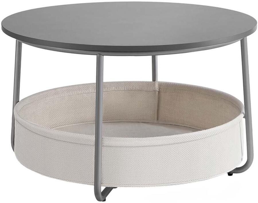 Salontafel Rond Met Mand Cementgrijs Crèmewitte Stof