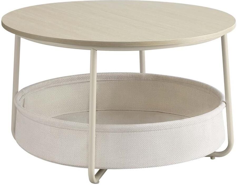 Salontafel Rond Met Mand Natuurlijke Beige Crèmewitte Stof