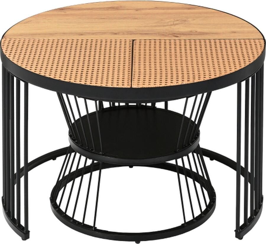 Zonder merk Gotagee Salontafel rond set van 2 Bijzettafels Woonkamer tafel Bruin