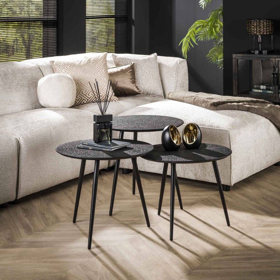 Luce home Salontafel rond set van 3 metallic grijs metaal Ø 54 cm woonkamer modern design