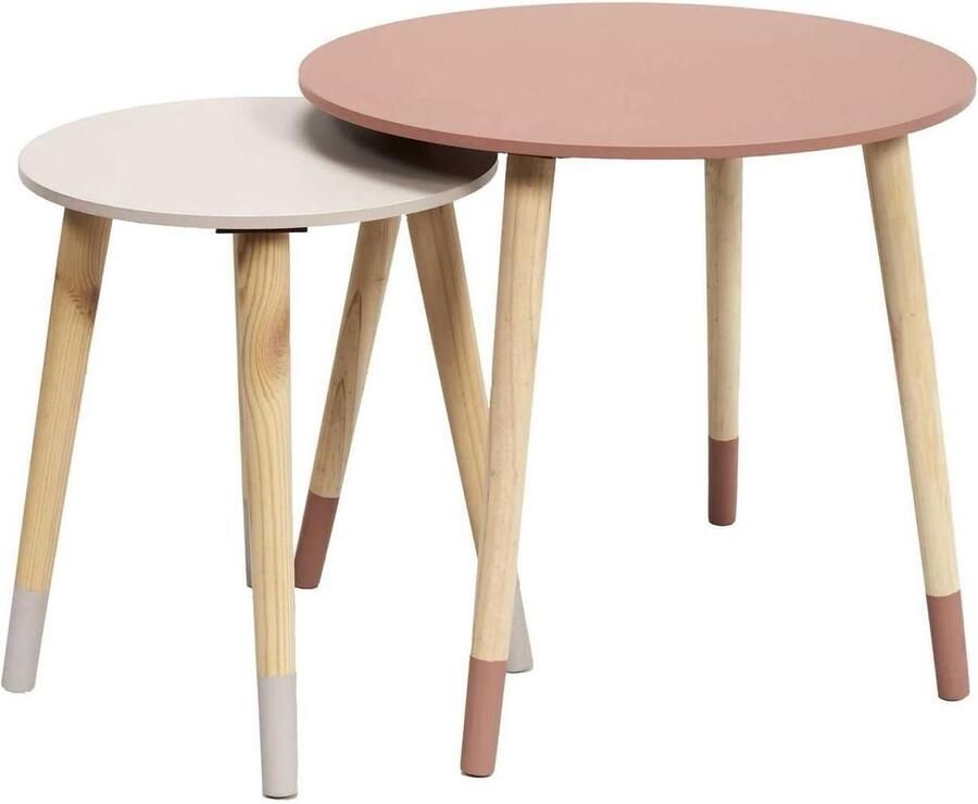 Salontafel rond tweekleurig roze engineering hout klein 33 x 40 cm 43 x 48 cm 2 stuks