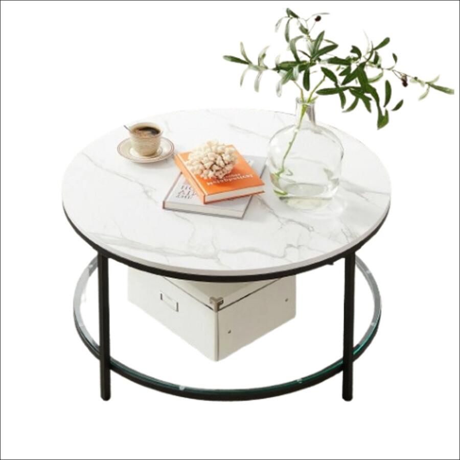 Salontafel Rond Zwart Glasplaat Moderne stijl 2 niveaus Industrieel design 80x46 cm Stevig en stabiel Gemakkelijk te monteren