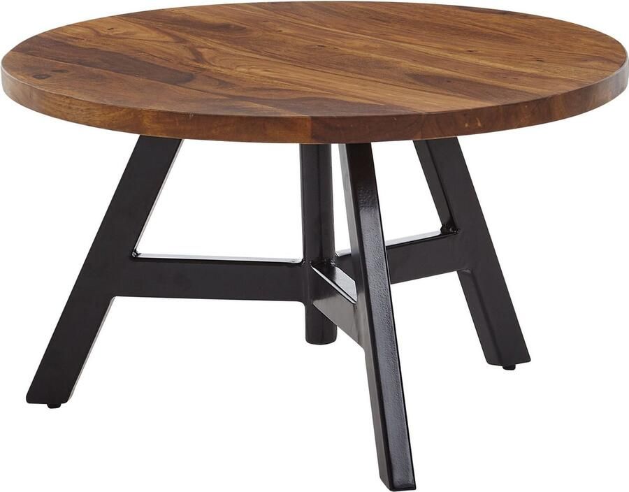 Rootz Living Rootz salontafel 60x60x35 cm massief sheesham hout metalen salontafel rond Design woonkamertafel salontafel massief Kleine tafel bijzettafel woonkamer modern