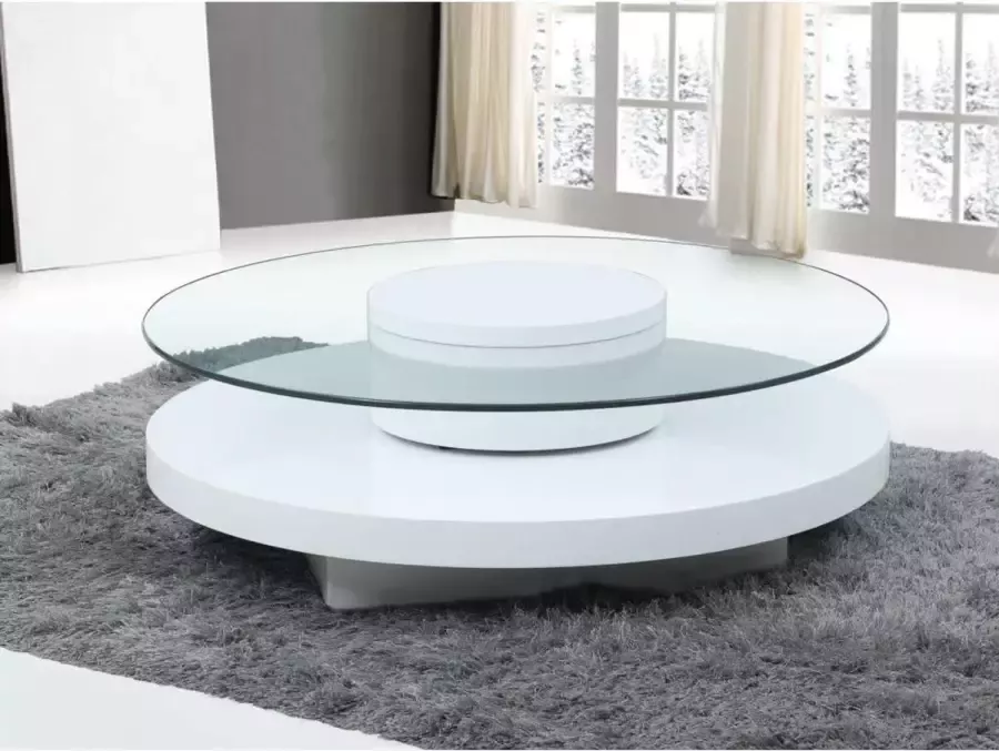 Vente-unique Salontafel RYHALI Draaiblad Gehard glas en wit mdf L 100 cm x H 33 cm x D 100 cm