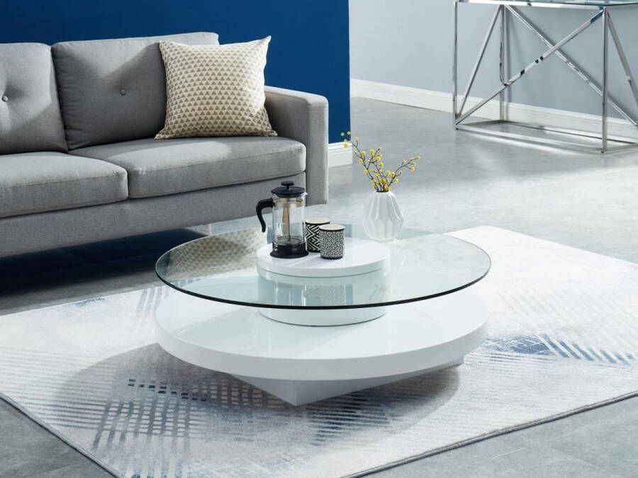 Vente-unique Salontafel RYHALI Draaiblad Gehard glas en wit mdf L 100 cm x H 33 cm x D 100 cm - Foto 2