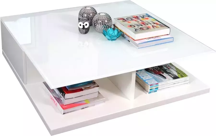 Salontafel Sabrosa Hoogglans Wit MDF Rechthoek 100x100cm Hoogte 36 cm