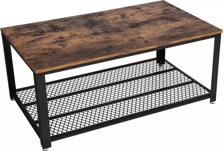 Salontafel met grote plank bijzettafel stabiel metalen frame eenvoudige structuur industrieel design vintage bruinzwart LCT61X