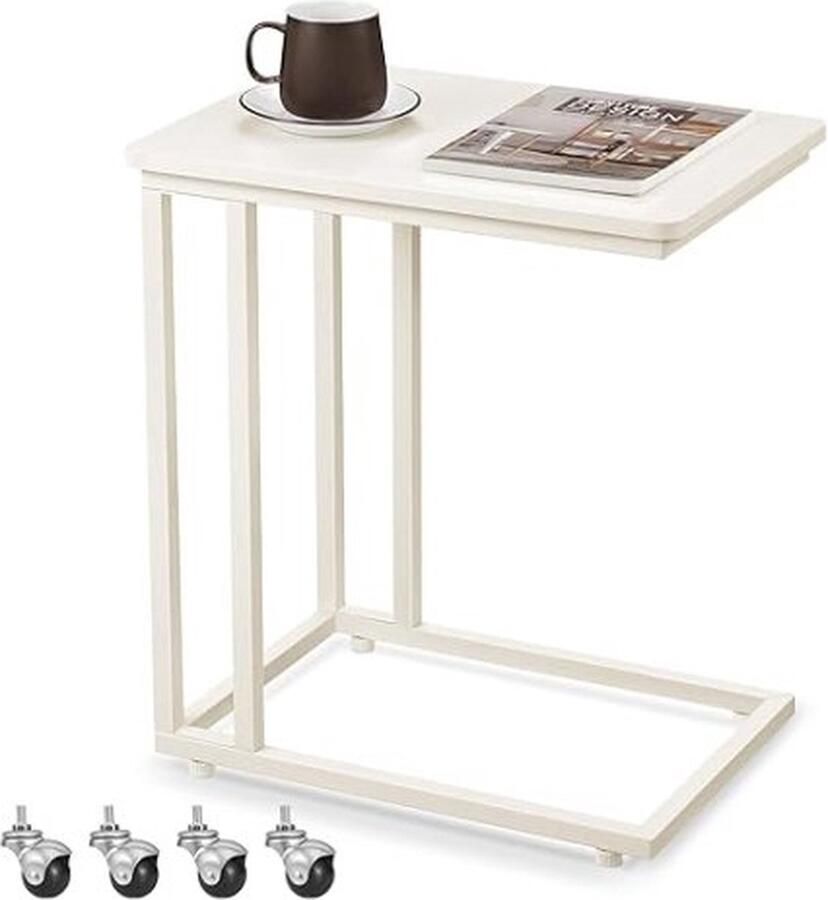 ZAZA Home Salontafel salontafel stalen frame en wielen gemakkelijke montage modern voor woonkamer slaapkamer balkon romig wit