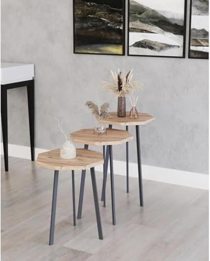 Salontafel set 3-delig bijzettafel 3-delige set achthoekige tafel moderne salontafel design bijzettafel kleine tafels gouden meubels geometrische salontafel (houtlook)