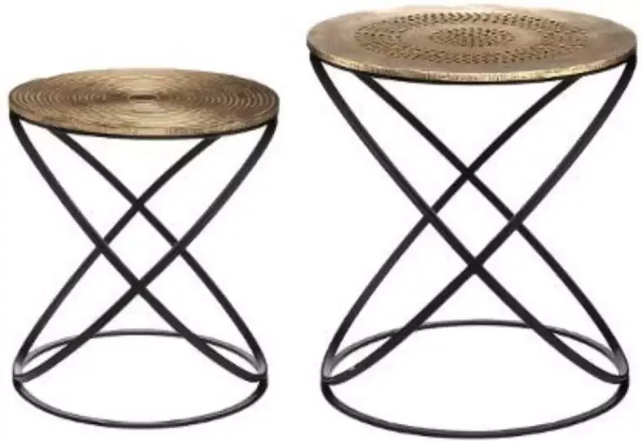Atmosphera Bijzettafels set van 2x stuks koper zwart metaal mdf H39 en H45 cm Stijlvol en decoratief