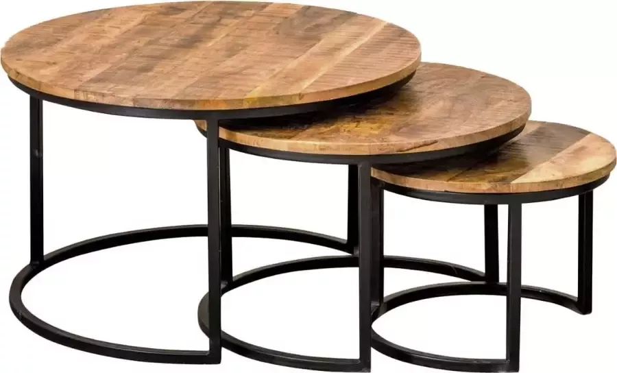 Salontafel Set Mangohout Ijzer 3-delig