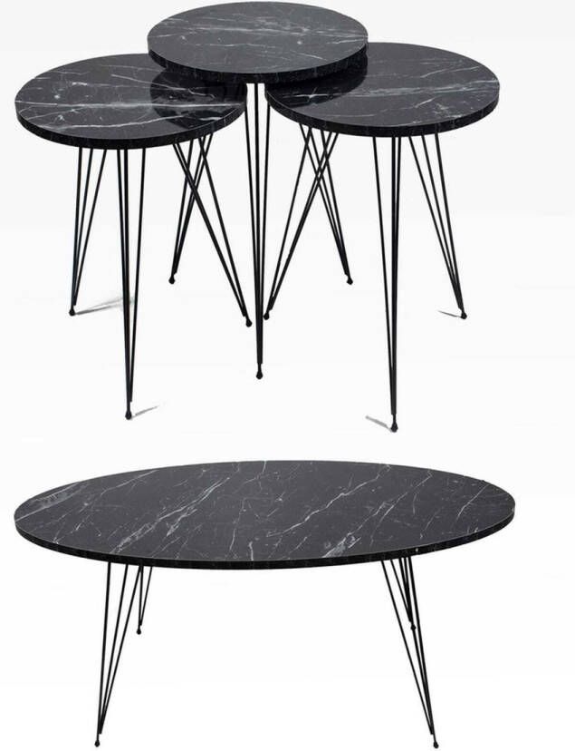 Salontafel set Marmer zwart modern Bijzettafel