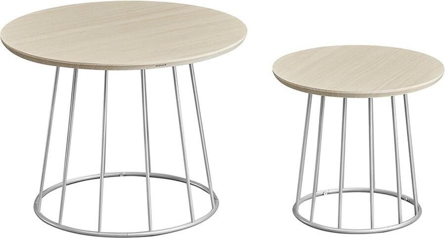 Rootz Living Rootz 2-delige set salontafel tafel met stalen frame MDF moderne bijzettafels natuurlijk beige 60 cm x 45 cm en 41 5 cm x 37 cm