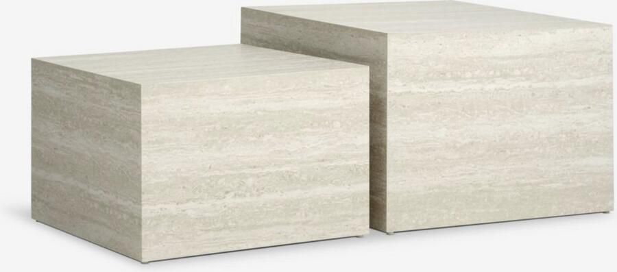 Salontafel Set van 2 – Travertijnlook – Vierkant – 58x58 cm & 50x50 cm – Modern Design