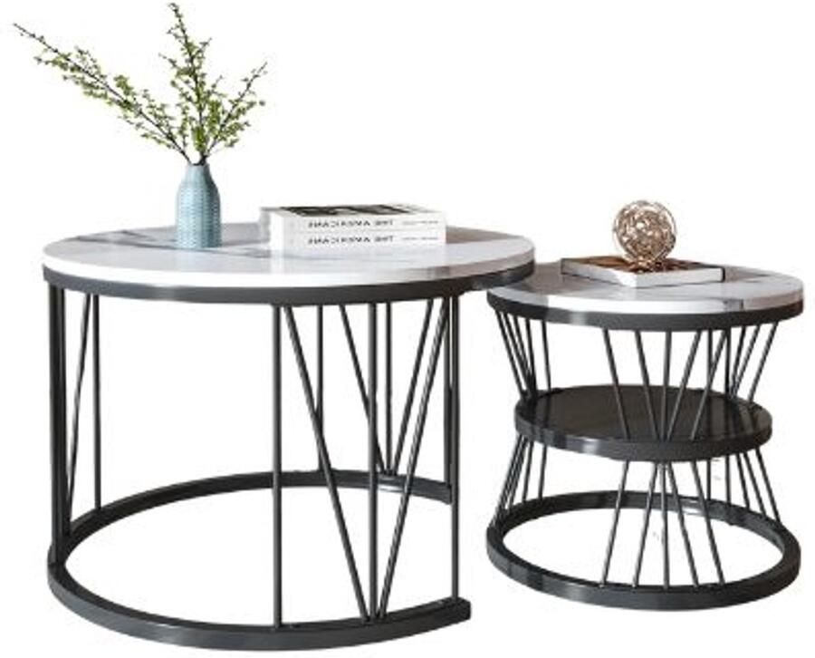 Salontafel Set van 2 Zwart Wit 45cm 70cm Tafel Bijzettafel Salontafel set Rond