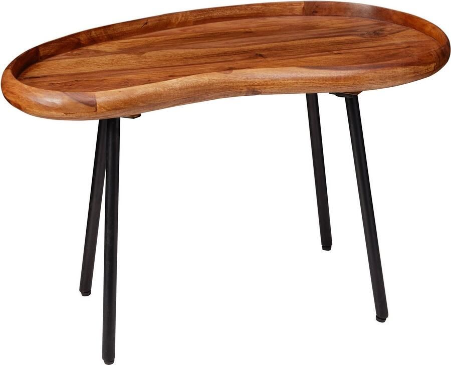 Rootz Living Rootz Salontafel Sheesham Hout Niervorm met Metalen Poten Moderne Woonkamertafel 71x42x40cm