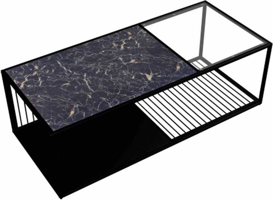 GOTAGEE Salontafel smeedijzeren salontafel met glas grote opbergruimte