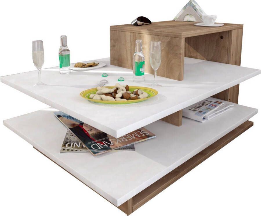 Salontafel Stijlvol Walnoot & Wit Design 84 8x43 6x60cm Duurzaam Melamine Materiaal