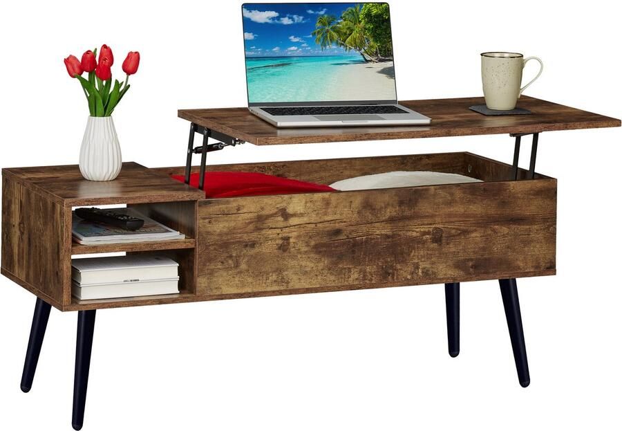 Salontafel uitklapbaar 46x100x40cm met opbergruimte bruin