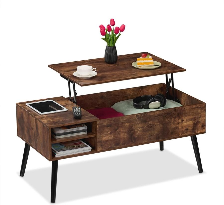 Relaxdays salontafel uitklapbaar 46x100x50 cm met opbergruimte industrieel bruin