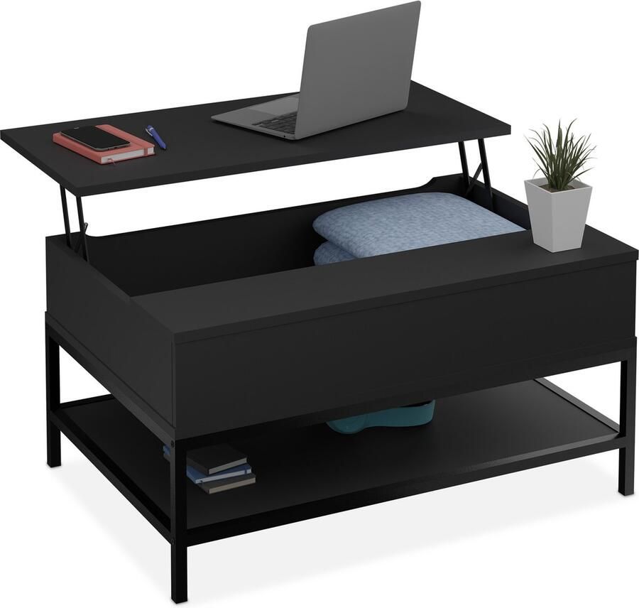 Relaxdays salontafel uitklapbaar met opbergruimte binnenin 45 5 x 90 x 60 cm houtlook zwart A