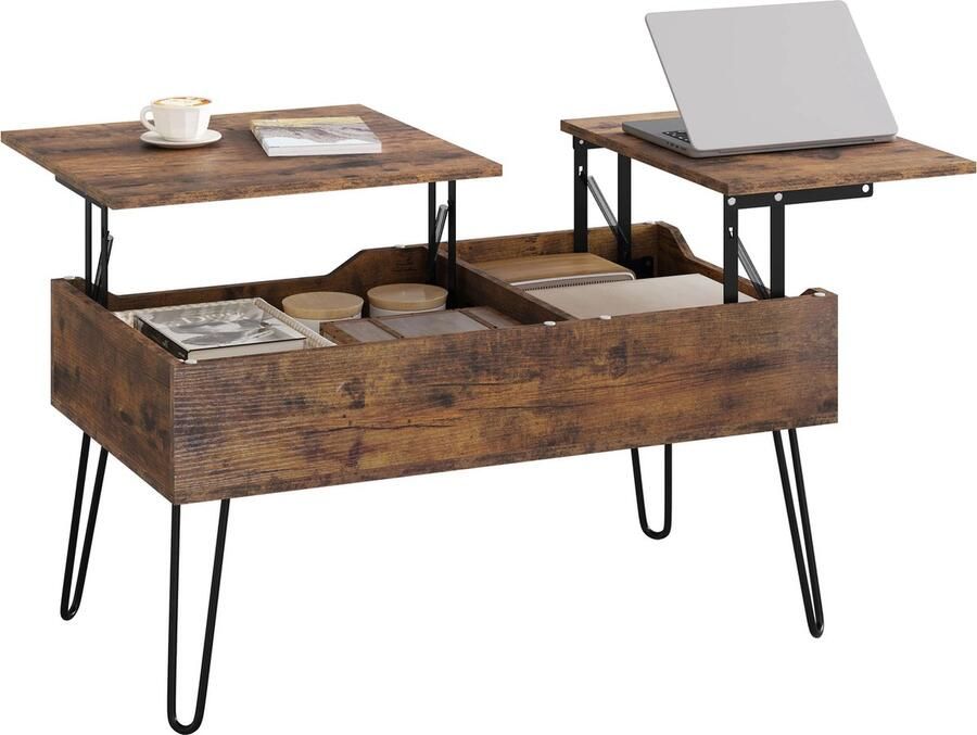 Jake Boss Life Tools Salontafel Uitklapbaar Salontafel met Opbergruimte Vintage bruin 115x60x75 2 Opklapbare Tafelbladen 2 Opbergruimtes