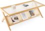 Salontafel van bamboe rechthoekige bijzettafel met glazen tafelblad van 120 x 56 cm kleine tafel met handgevlochten rotan opbergvak voor woonkamer slaapkamer - Thumbnail 2