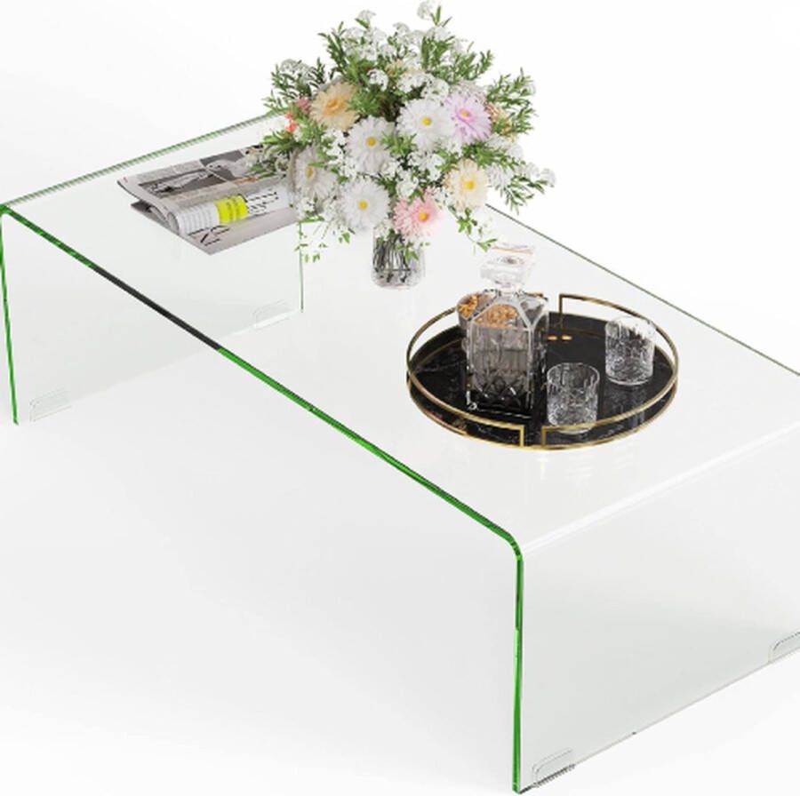 Salontafel van gehard glas U-vormige bijzettafel moderne glazen tafel woonkamertafel koffietafel voor woonkamer kantoor hotel 108 x 50 x 35 cm