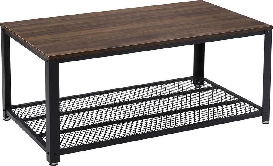 QUVIO Salontafel van hout Industrieel Stalen onderstel Rechthoek Donkerbruin en zwart