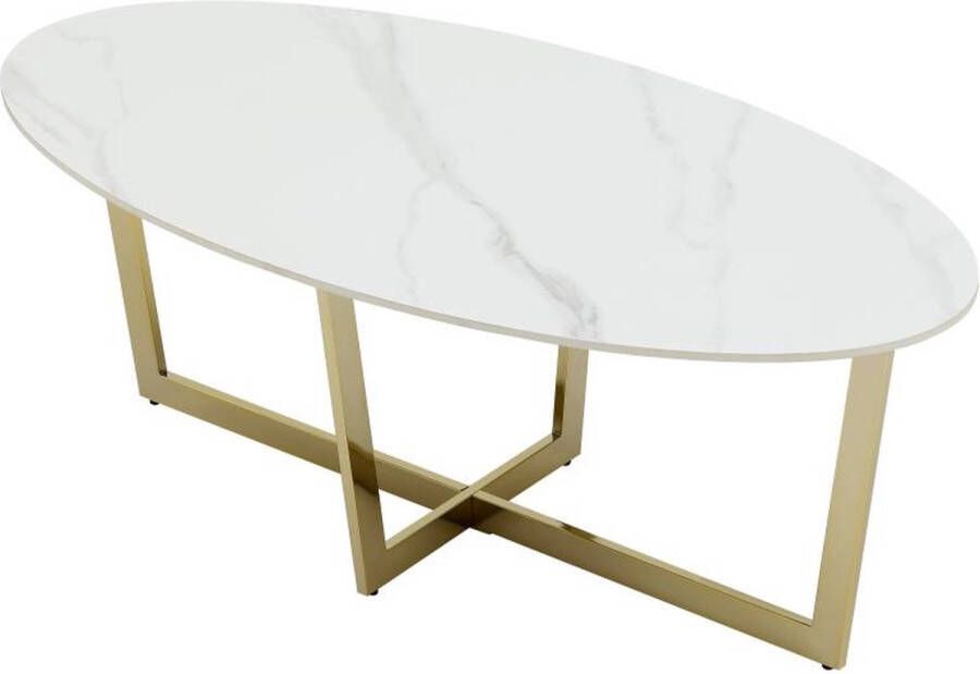 Vente-unique Salontafel van keramiek en staal Wit marmereffect en goud AJANIA L 120 cm x H 45 cm x D 60 cm - Foto 2