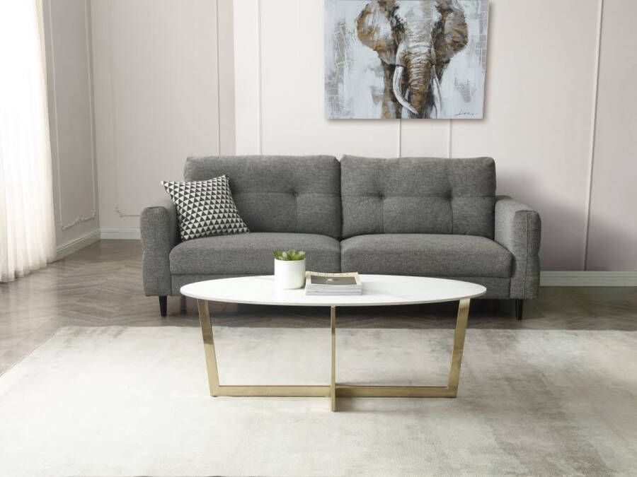 Vente-unique Salontafel van keramiek en staal Wit marmereffect en goud AJANIA L 120 cm x H 45 cm x D 60 cm