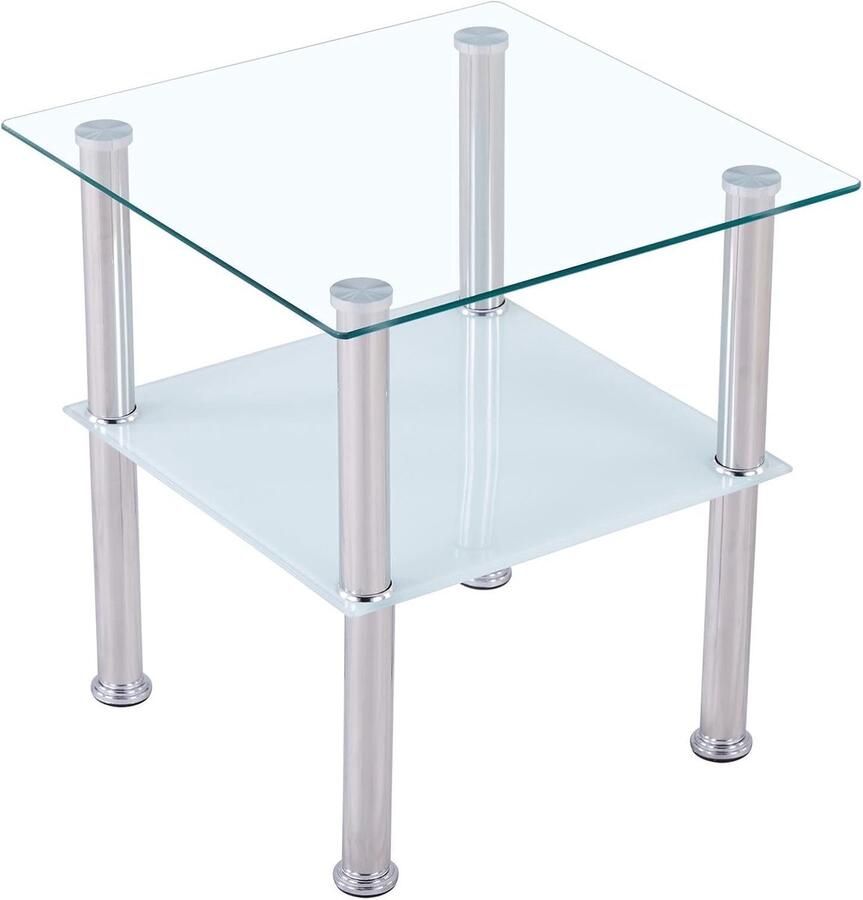 Salontafel Veiligheidsglas 40 x 40 cm Moderne Bijzettafel met 2-Laags Design