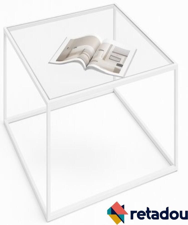 PolkaHome Salontafel vierkant glas wit vierkante salontafel van glas bijzettafel woonkamertafel salontafel glazen tafel rechthoekig voor woonkamer kantoor metalen frame 67 x 67 x 40 cm - Foto 2