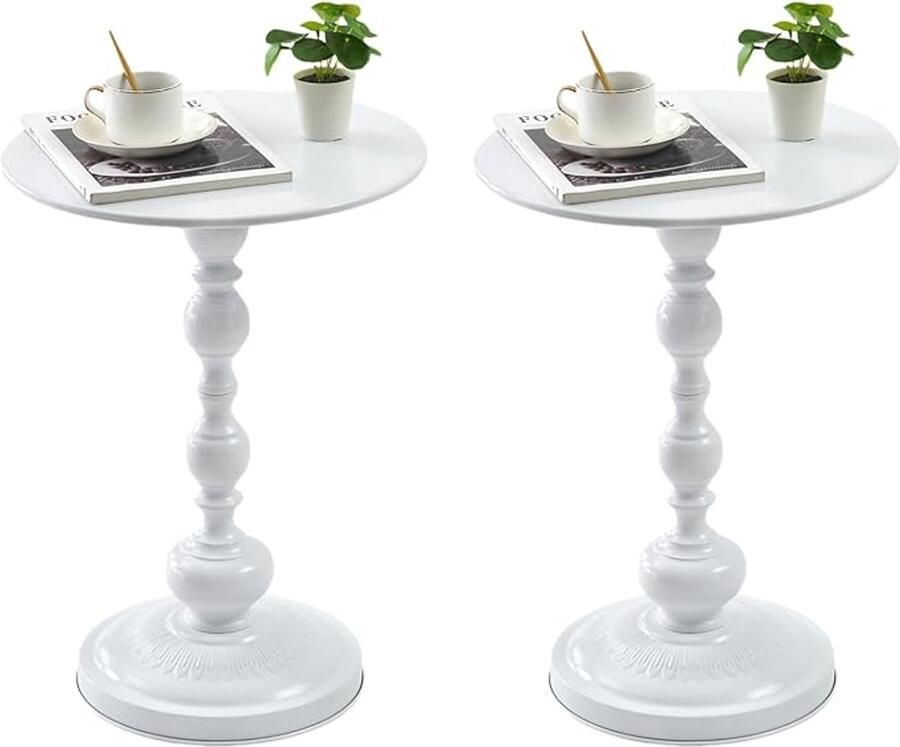 Salontafel wit rond set van 2 bijzettafel wit rond voor woonkamer vintage bijzettafel kleine bijzettafel metaal creatieve salontafel (wit 40 x 45 cm)