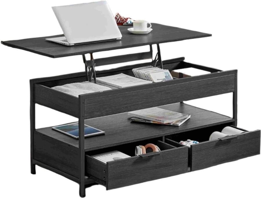 Salontafel woonkamer tafel in hoogte verstelbaar tafelblad ruimtebesparing 50 x 100 x 48-63cm anthraciet grijs -inks zwart