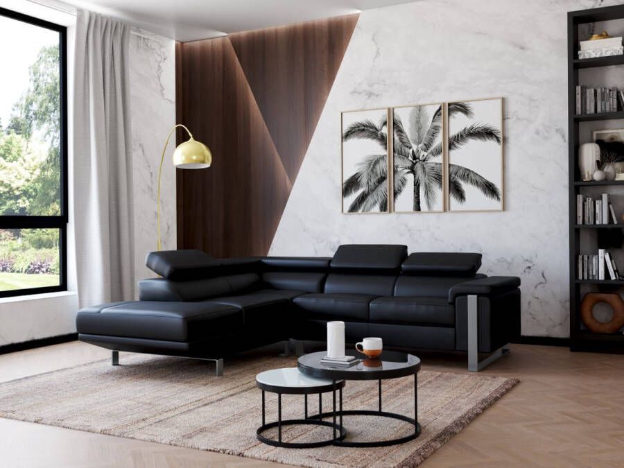 Vente-unique Salontafels BILLIE Inschuifbaar Gehard glas & metaal Zwart & wit L 70 cm x H 42 cm x D 70 cm - Foto 2