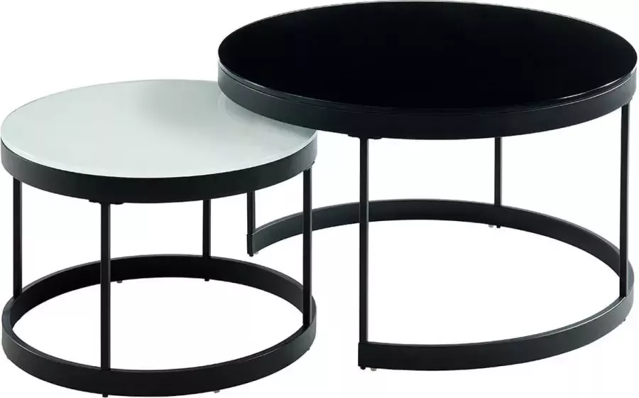 Vente-unique Salontafels BILLIE Inschuifbaar Gehard glas & metaal Zwart & wit L 70 cm x H 42 cm x D 70 cm - Foto 3