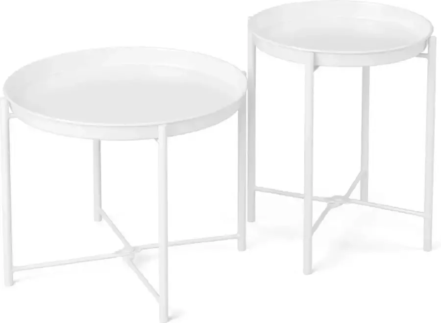 Bijzettafel set van 2 wit metaal opvouwbaar woonkamer salontafels